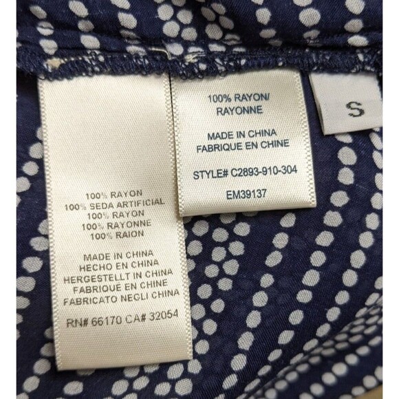CLOTH & STONE Navy/White Dotted 100% Rayon Button-Up Long Sleeve Shirt Small - Picture 10 of 11